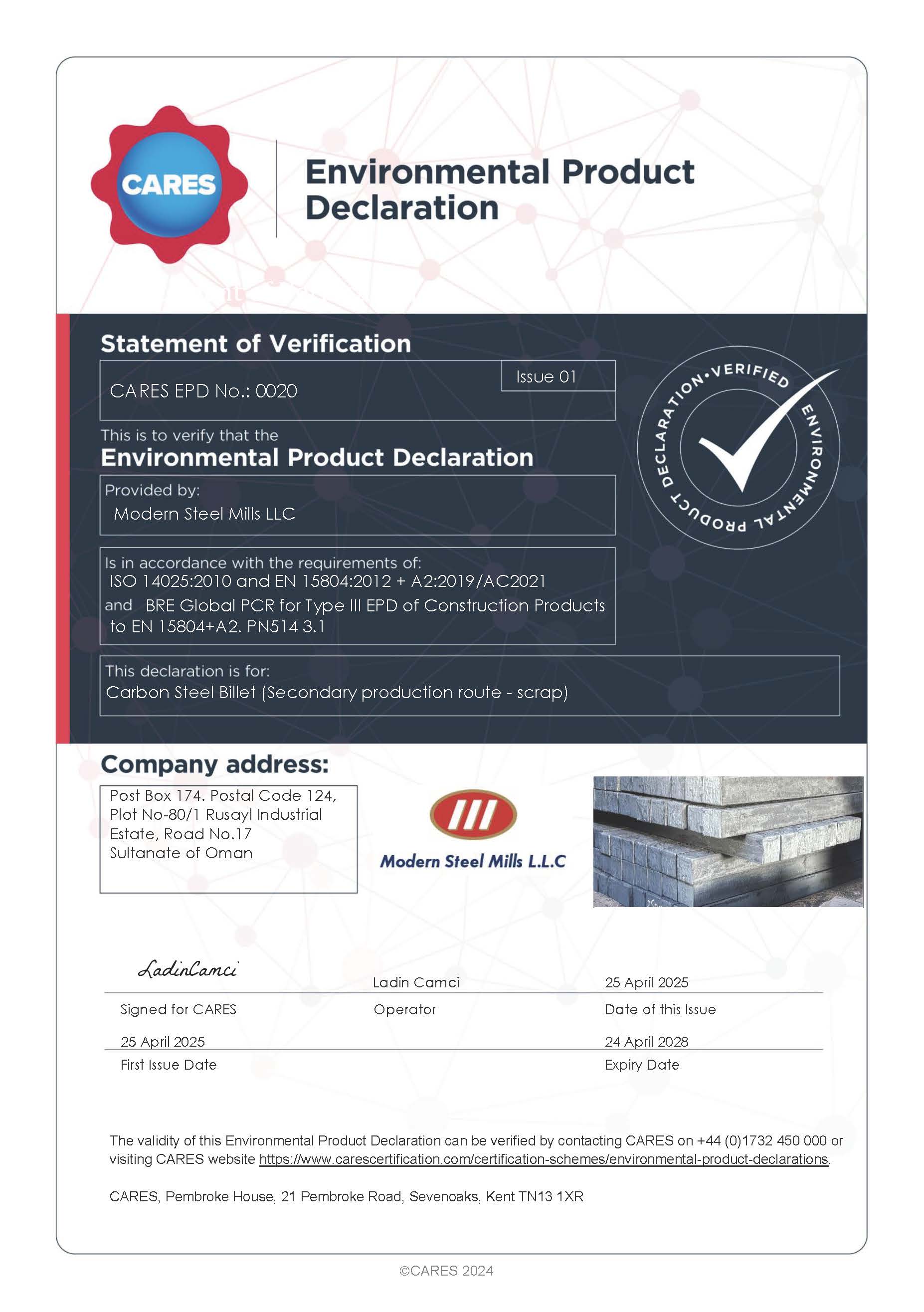 Modern Steel Mills LLC EPD